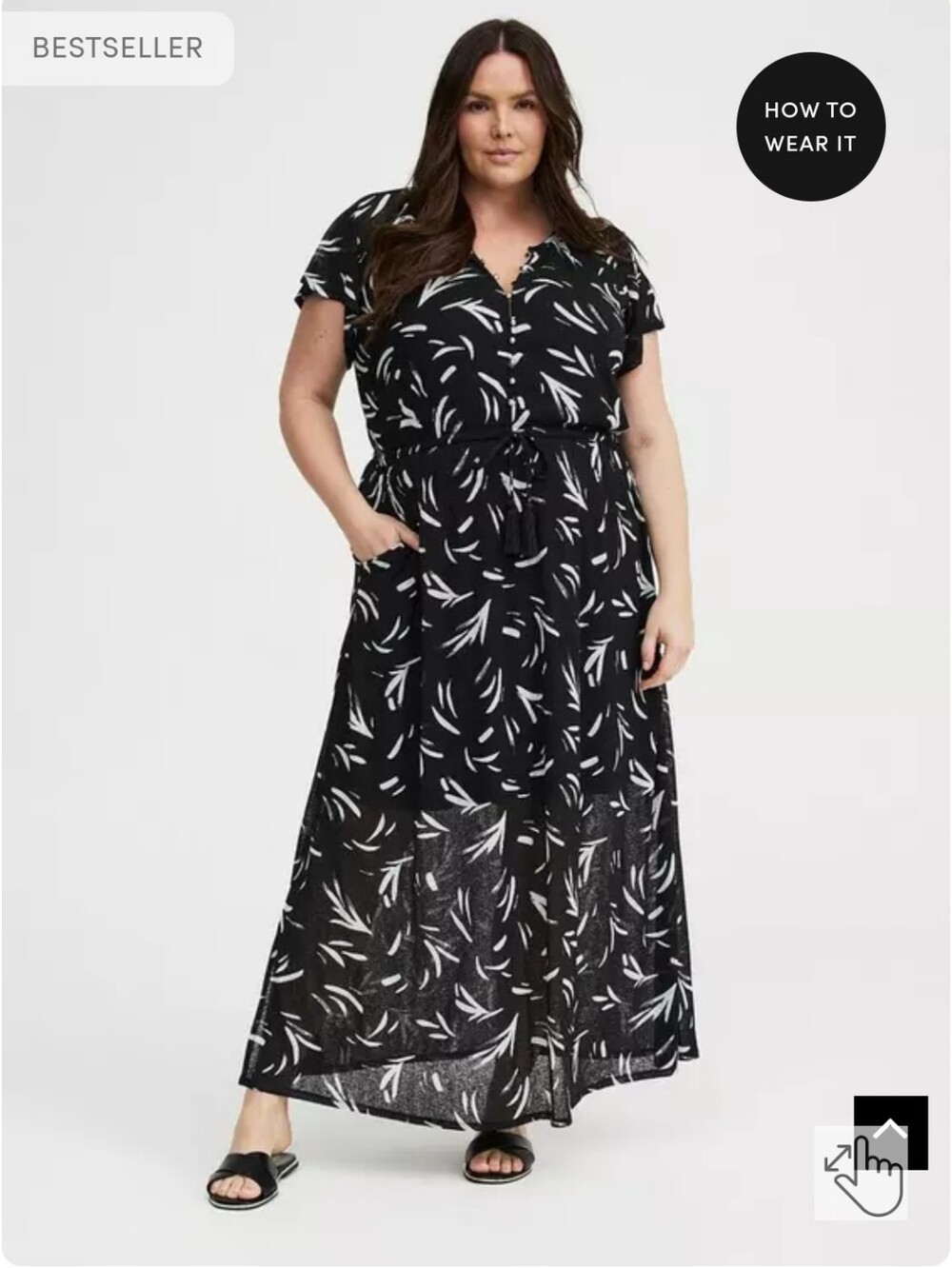 NWT Torrid Dress Crinkle Gauze‎ Button-Front Maxi Side Slits 1X 14-16